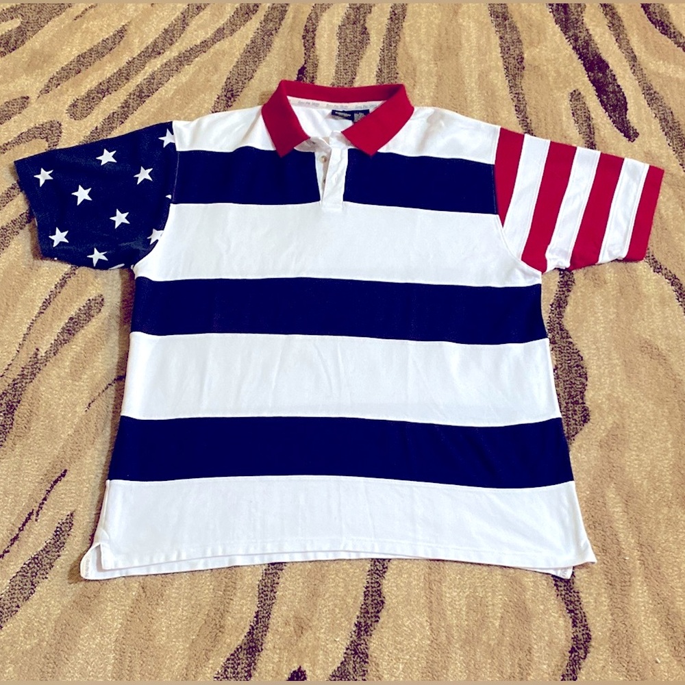 Red Head Bass Pro Shop Mens Polo American Flag Stars Patriotic Striped Size 2XL